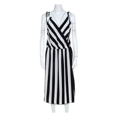 Marc Jacobs Monochrome Striped Crepe Faux Wrap Midi Dress