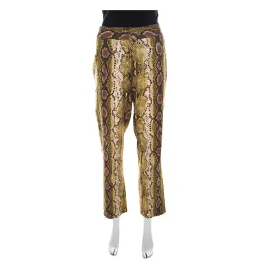 Michael Kors Multicolor Snakeskin Print Linen Stretch Straight Fit Trousers