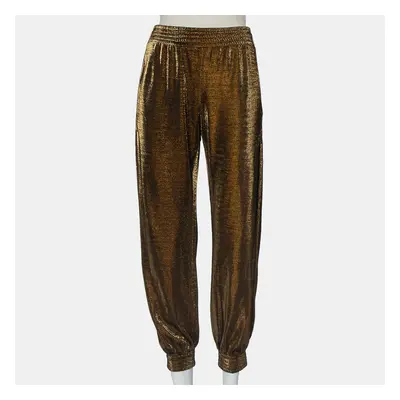 Haney Metallic Lurex Knit Side Slit Detail Harem Joggers