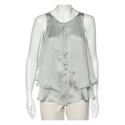 Emporio Armani Pale Green Silk Layered Sleeveless Button Front Top