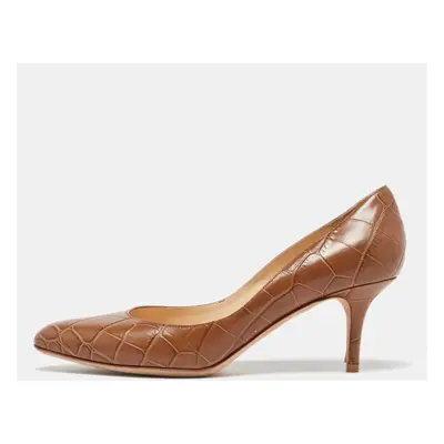 Jimmy Choo Brown Croc Embossed Leather Pumps Size 38.5