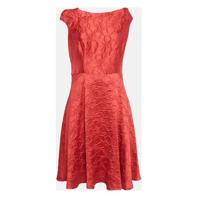 CH Carolina Herrera Red Floral Jacquard Short Dress