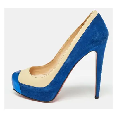 Christian Louboutin Blue/Light Yellow Suede and Leather Pumps Size