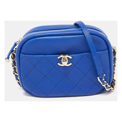 Chanel Blue Quilted Leather Casual Trip Camera Crossbody Bag