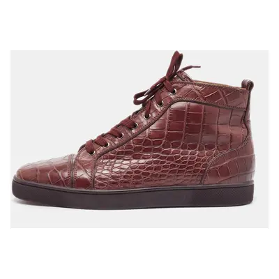 Christian Louboutin Burgundy Crocodile Leather Louis High Top Sneakers Size