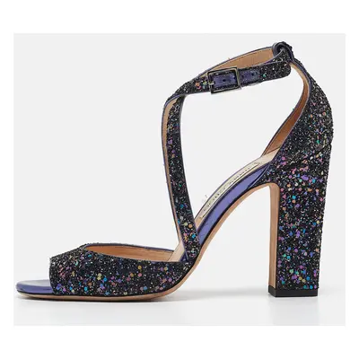 Jimmy Choo Purple Coarse Glitter Carrie Sandals Size