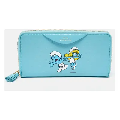 Anya Hindmarch Turquoise Blue Patent Leather Smurfs Zip Around Wallet