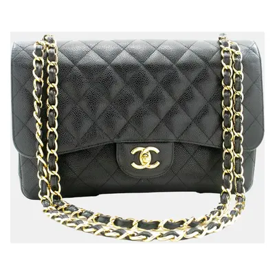 Chanel Black Caviar Leather Classic Double Flap Shoulder Bag