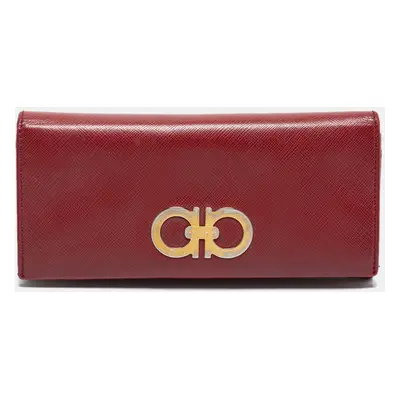 Salvatore Ferragamo Red Leather Double Gancio Continental Wallet