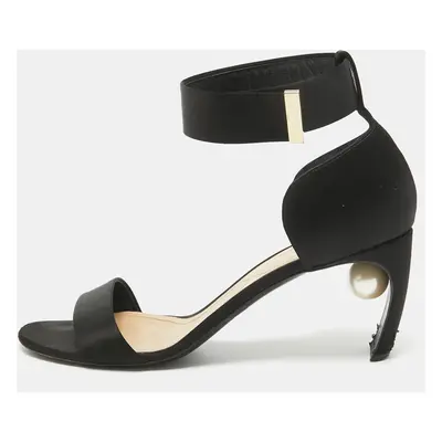 Nicholas Kirkwood Black Satin Pearl Detail Ankle Strap Sandals Size