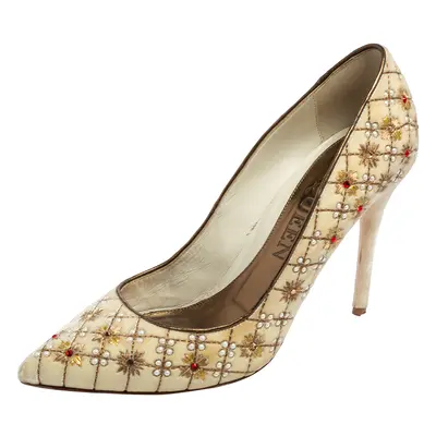 Alexander McQueen Cream Velvet Embellished Pointed Toe Pumps Size