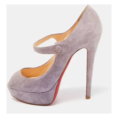 Christian Louboutin Purple Suede Zeppa Peep Toe Mary Jane Pumps Size