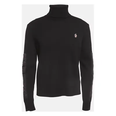 Moncler Grenoble Black Wool Blend Knit Paneled Turtleneck Sweater