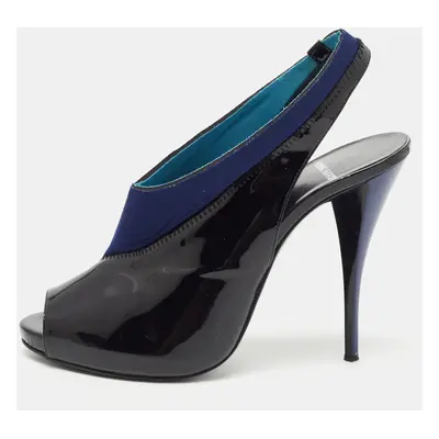 Piere Hardy Black/Blue Fabric and Patent Leather Slingback Pumps Size