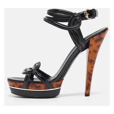 Gucci Black Patent Leather Platform Ankle Strap Sandals Size