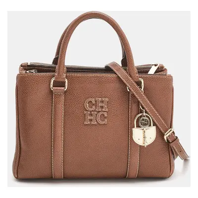 CH Carolina Herrera Brown Pebbled Leather Matteo Tote