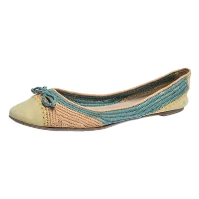 Salvatore Ferragamo Tricolor Raffia And Nubuck Leather Bow Ballet Flats Size 38.5