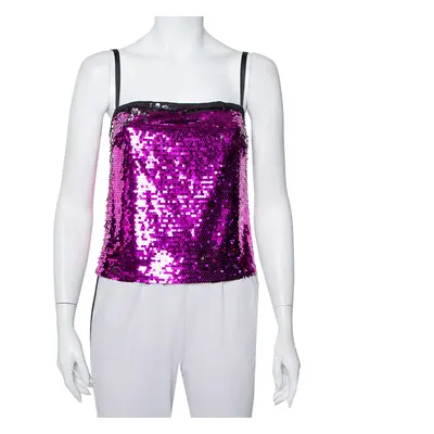 Dolce & Gabbana Fuschia Pink Sequin Paillette Embellished Camisole Top