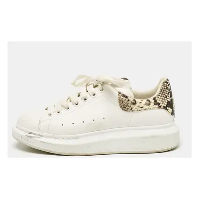 Alexander McQueen White Leather and Snakeskin Effect Oversized Sneakers Size