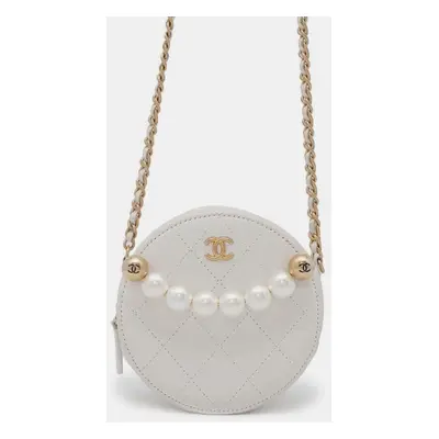 Chanel Lambskin White Coco Mark Matelasse Round Chain Shoulder Bag