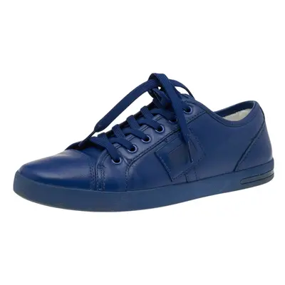 Dolce & Gabbana Blue Leather Logo Plaque Low Top Sneakers Size