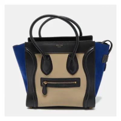 Celine Tri Color Leather and Suede Micro Luggage Tote