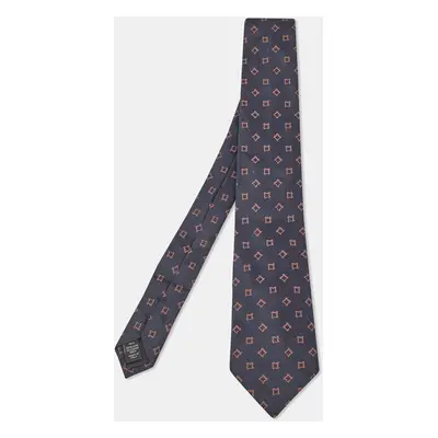 Ermenegildo Zegna Navy Blue Print Silk Tie