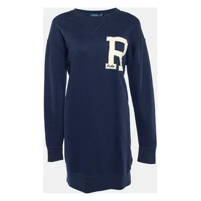 Polo Ralph Lauren Navy Blue Letter Applique Cotton Knit Sweater Dress