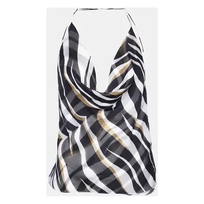 Valentino White/Black Printed Silk Cross Strap Camisole Top