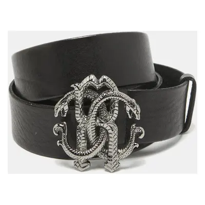 Roberto Cavalli Black Leather RC Logo Buckle Belt