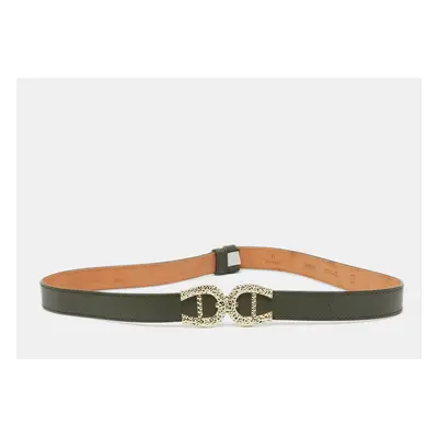 Aigner Olive Green Leather Logo Buckle Belt 90CM