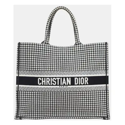 Christian Dior Black/ White Houndstooth Large Book Tote Bag