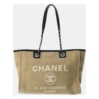 Chanel Beige/Black Canvas/Leather Deauville Chain Tote Bag