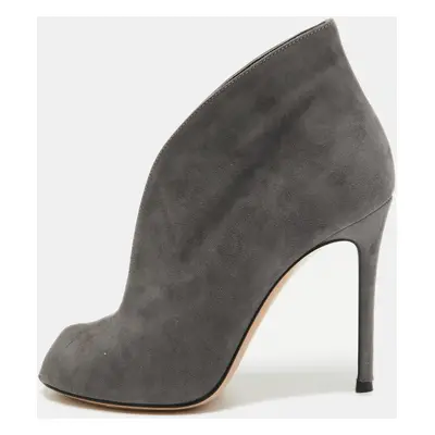 Gianvito Rossi Grey Suede V Neck Peep Toe Booties Size