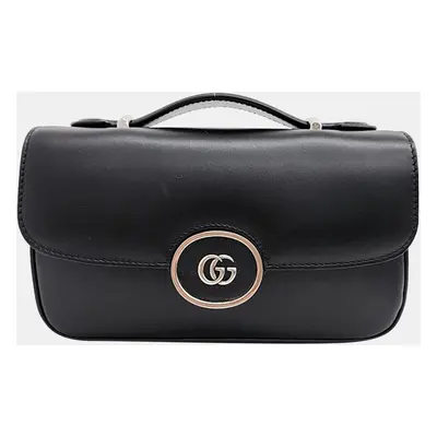 Gucci Black Senna Calfskin Petite GG Top Handle Shoulder Bag