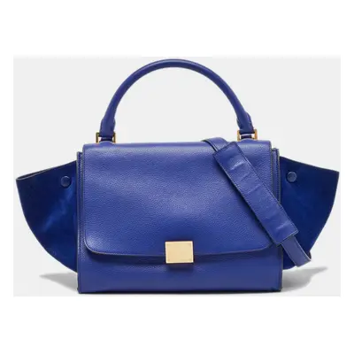 Celine Blue Leather and Suede Small Trapeze Top Handle Bag