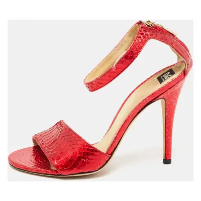 D&G Red Python Leather Ankle Strap Sandals Size