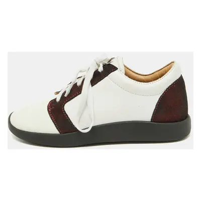 Giuseppe Zanotti White/Burgundy Leather and Laminated Suede Low Top Sneakers Size