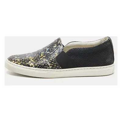 Lanvin Black Embossed Python Leather Slip On Sneakers Size