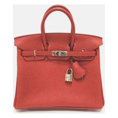 Hermes Vermillion Red Leather Birkin Tote Bag