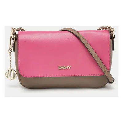 DKNY Beige/Pink Leather Bryant Park Flap Crossbody Bag