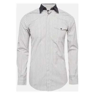 Dolce & Gabbana White Pinstripe Cotton Long Sleeve Shirt