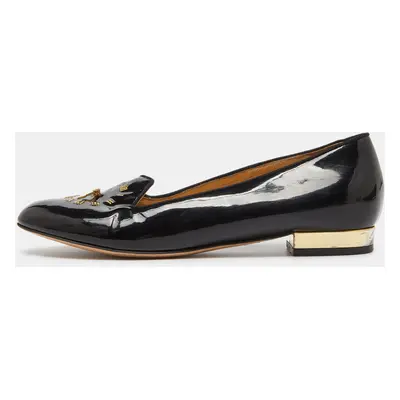 Charlotte Olympia Black Patent Leather Fashionably Late Clock Face Smoking Slippers Size