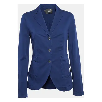 Love Moschino Navy Blue Cotton Metal Badge Detail Blazer