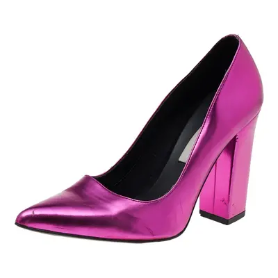 Stella McCartney Metallic Pink Faux Leather Block Heel Pointed-Toe Pumps Size