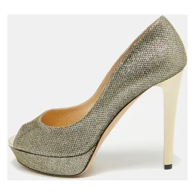 Jimmy Choo Silver/Gold Lurex Fabric Dahlia Peep Toe Pumps Size