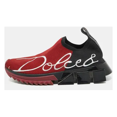 Dolce & Gabbana Red/Black Knit Fabric Sorrento Slip On Sneakers Size