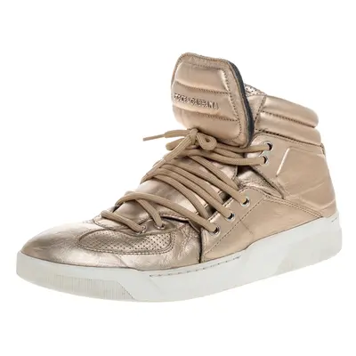 Dolce & Gabbana Metallic Gold Leather Flag High Top Sneakers Size