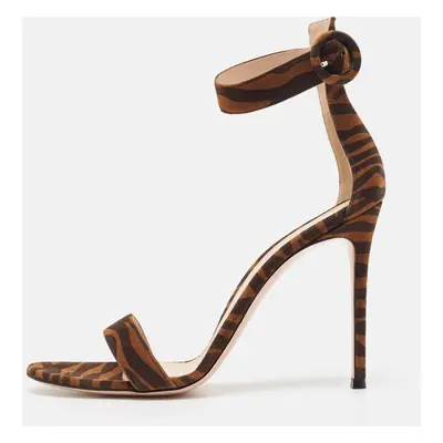 Gianvito Rossi Brown Zebra Print Suede Portofino Sandals Size