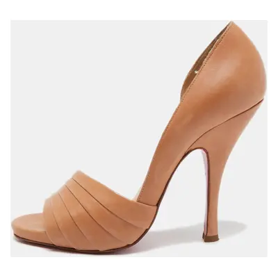 Christian Louboutin Beige Pleated Leather D'orsay Open Toe Sandals Size